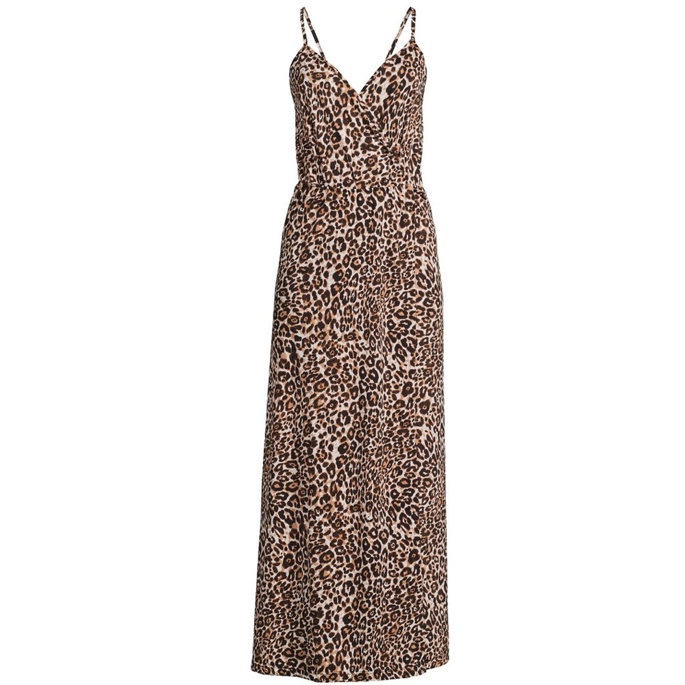 NWT Leopard Shirred Waist Wrap Maxi Dress
